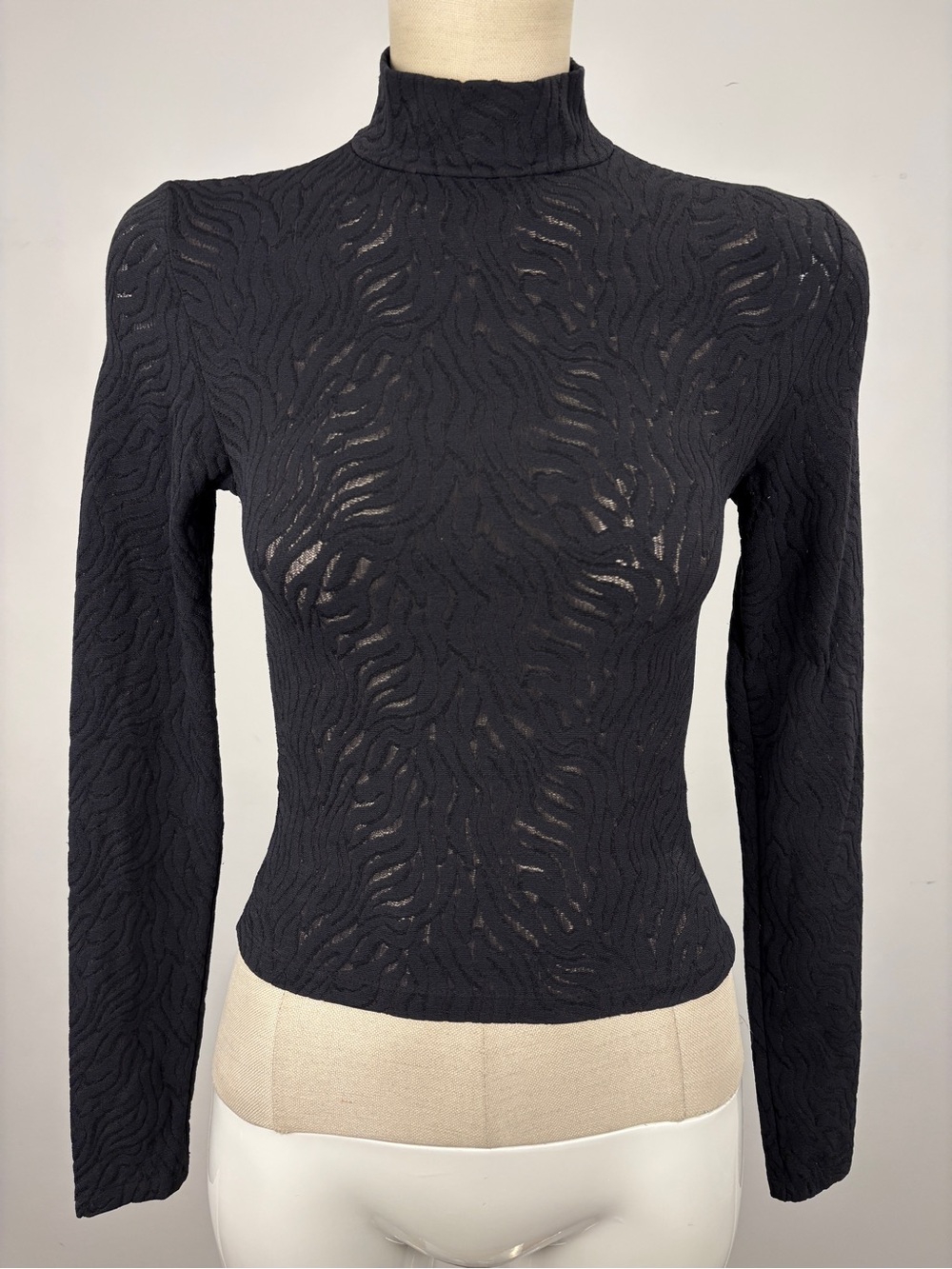 Babaton Aritzia Black Textured Mock Neck Long Sleeve Top XS
